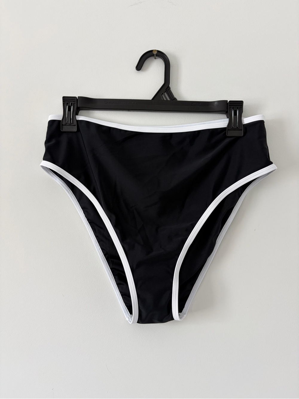 Cupshe Black White Trim High Waisted 90s Cheeky Bikini Bottom NWT L